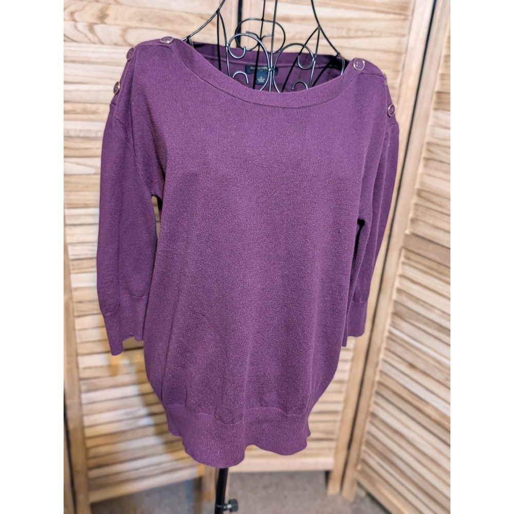 Banana Republic Womens Purple Shoulder Button Scoop Neck Knit Pullover Sweater M